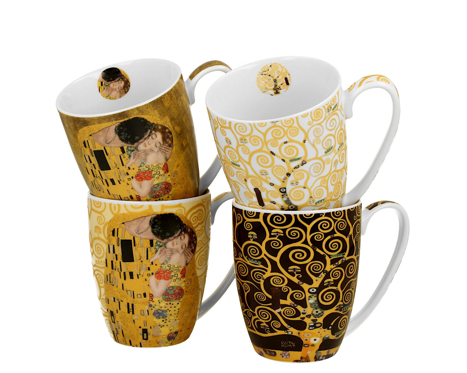 DUO ART GALLERY 4er-Set klassische Becher 360 ml inspired by Gustav Klimt New Bone China Porzellan