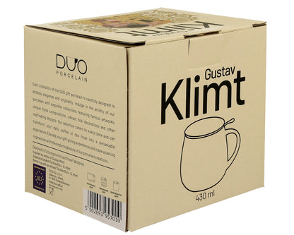 DUO ART GALLERY Becher 430 ml mit Teesieb THE KISS ECRU inspired by Gustav Klimt New Bone China Porzellan – Bild 4