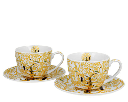 DUO ART GALLERY 2er-Set Tassen 270 ml TREE OF LIFE ECRU inspired by Gustav Klimt, New Bone China Porzellan