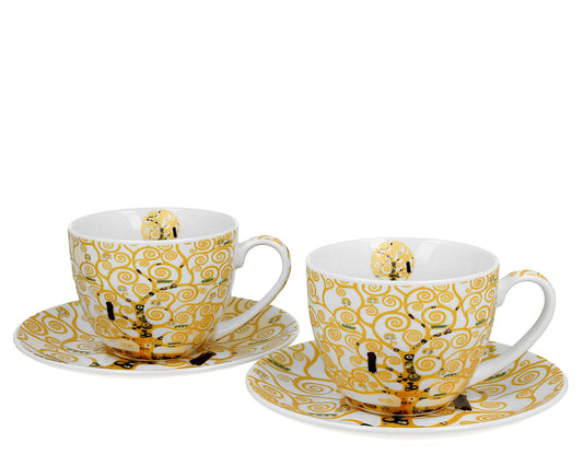 DUO ART GALLERY 2er-Set Tassen 270 ml TREE OF LIFE ECRU inspired by Gustav Klimt, New Bone China Porzellan