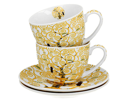 DUO ART GALLERY 2er-Set Tassen 270 ml TREE OF LIFE ECRU inspired by Gustav Klimt, New Bone China Porzellan – Bild 3