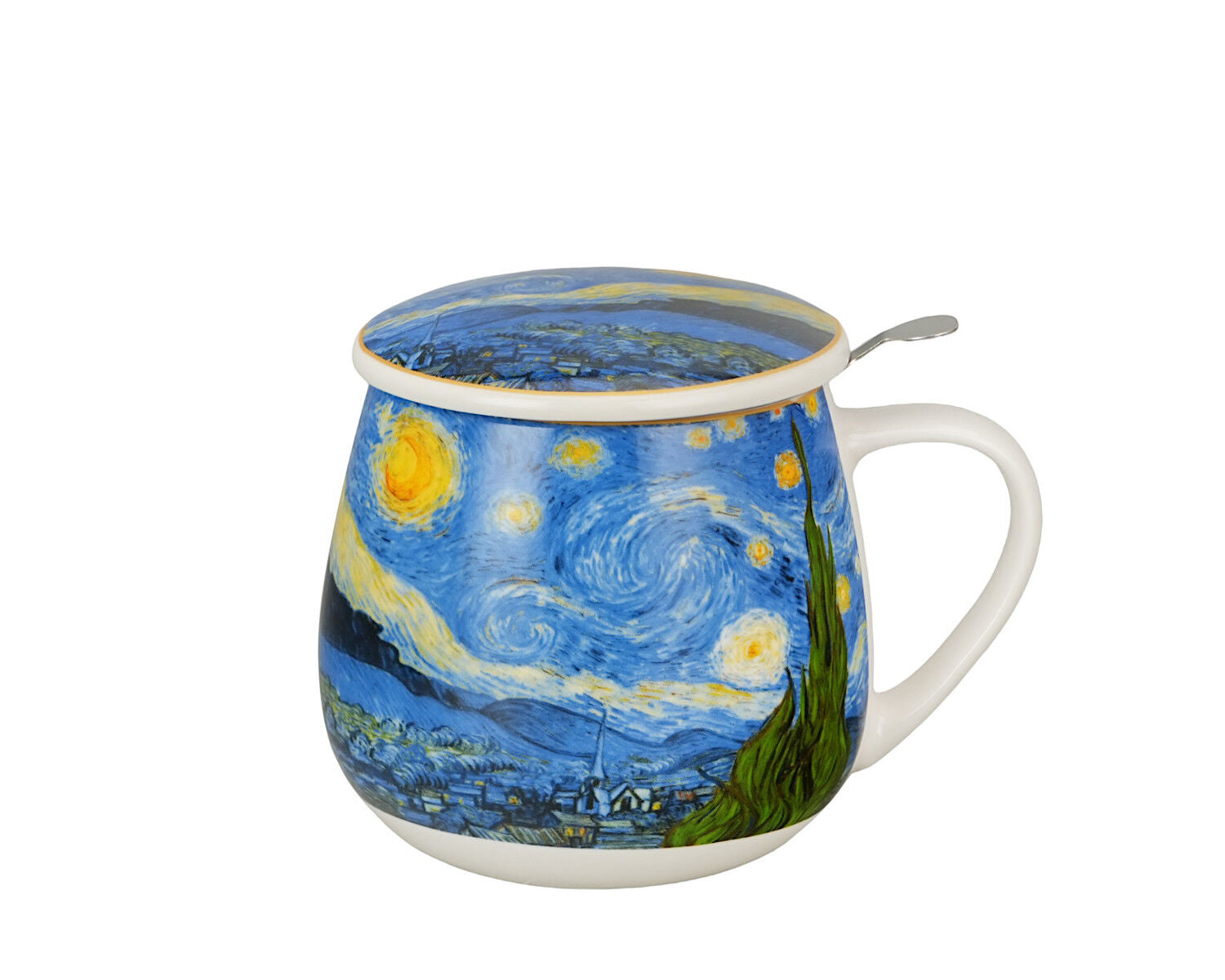 DUO ART GALLERY Fassbecher 430 ml mit Teesieb STARRY NIGHT inspired by Van Gogh, New Bone China Porzellan – Bild 2