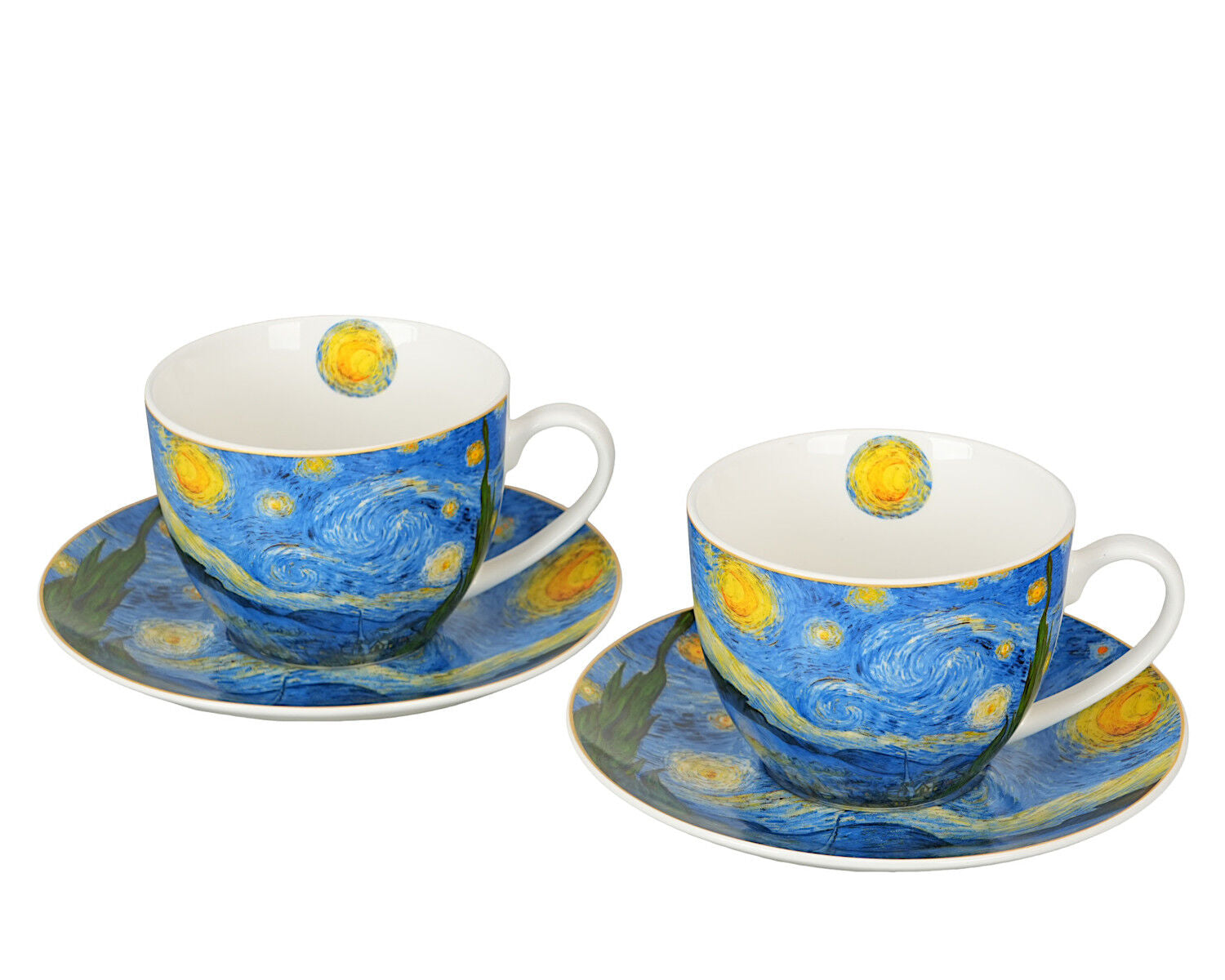 DUO ART GALLERY 2er-Set Tasse mit Untertasse STARRY NIGHT inspired by Van Gogh, New Bone China Porzellan