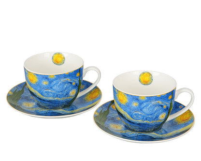 DUO ART GALLERY 2er-Set Tasse mit Untertasse STARRY NIGHT inspired by Van Gogh, New Bone China Porzellan