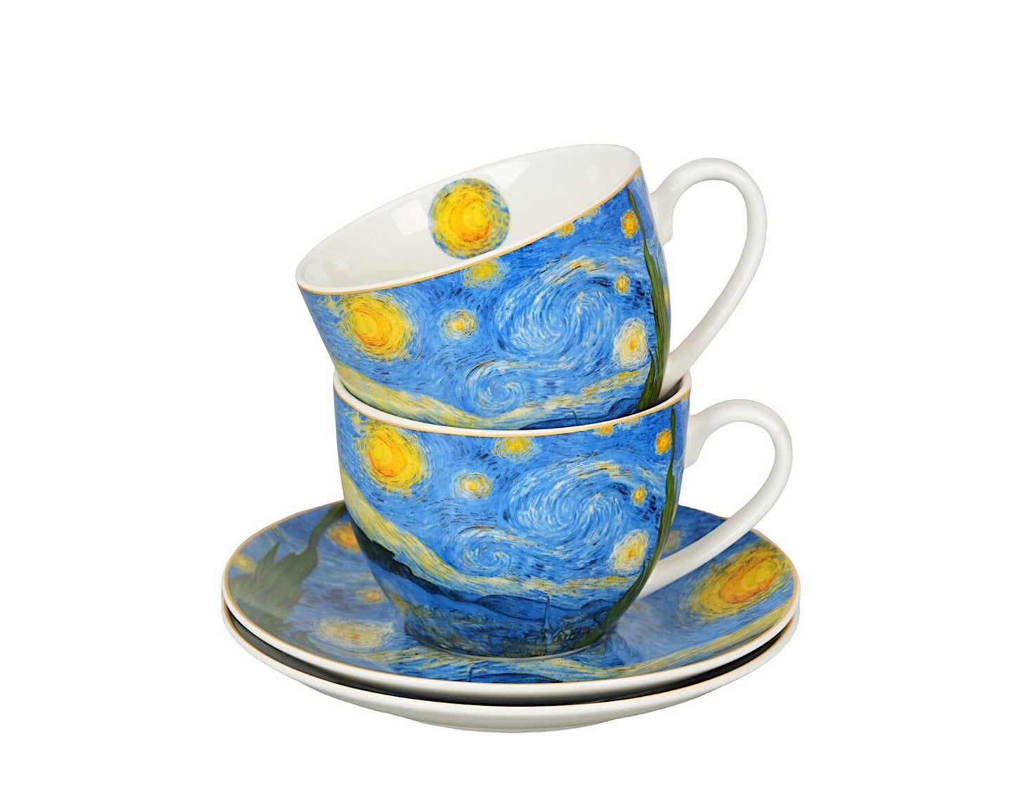 DUO ART GALLERY 2er-Set Tasse mit Untertasse STARRY NIGHT inspired by Van Gogh, New Bone China Porzellan – Bild 2