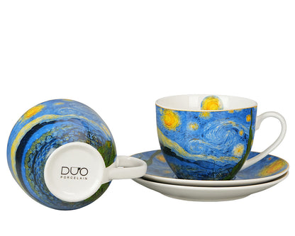 DUO ART GALLERY 2er-Set Tasse mit Untertasse STARRY NIGHT inspired by Van Gogh, New Bone China Porzellan – Bild 3