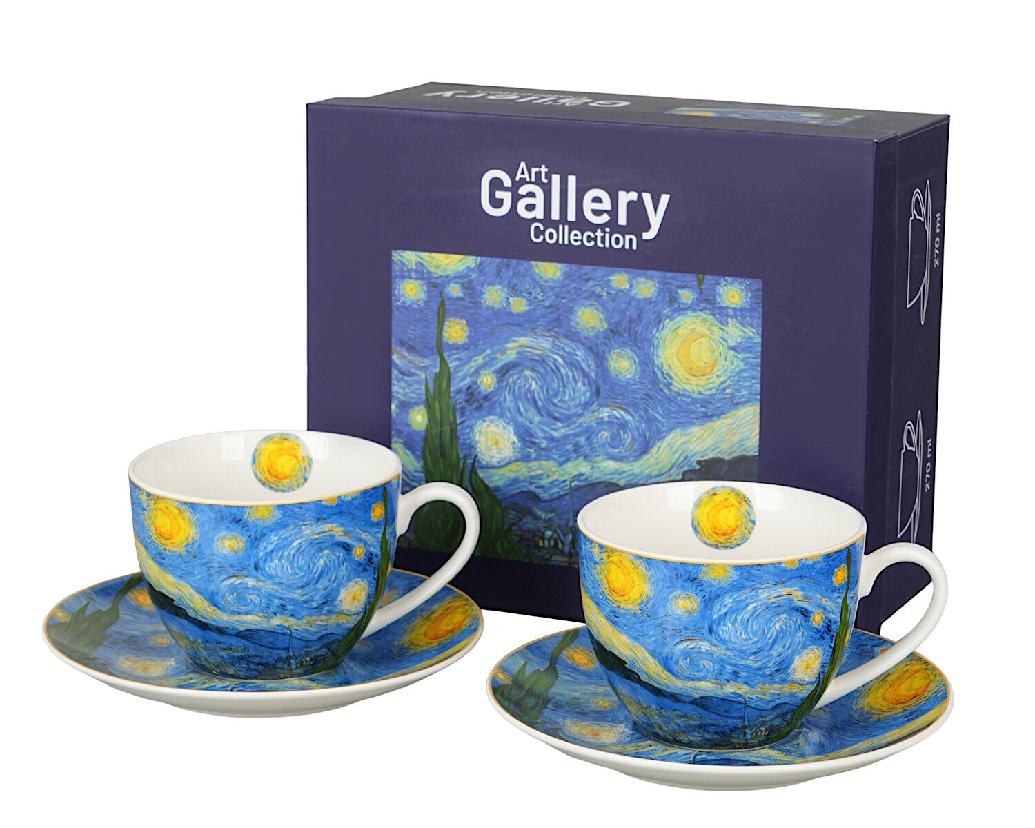 DUO ART GALLERY 2er-Set Tasse mit Untertasse STARRY NIGHT inspired by Van Gogh, New Bone China Porzellan – Bild 6