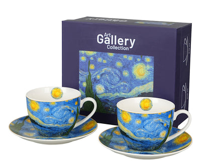 DUO ART GALLERY 2er-Set Tasse mit Untertasse STARRY NIGHT inspired by Van Gogh, New Bone China Porzellan – Bild 6