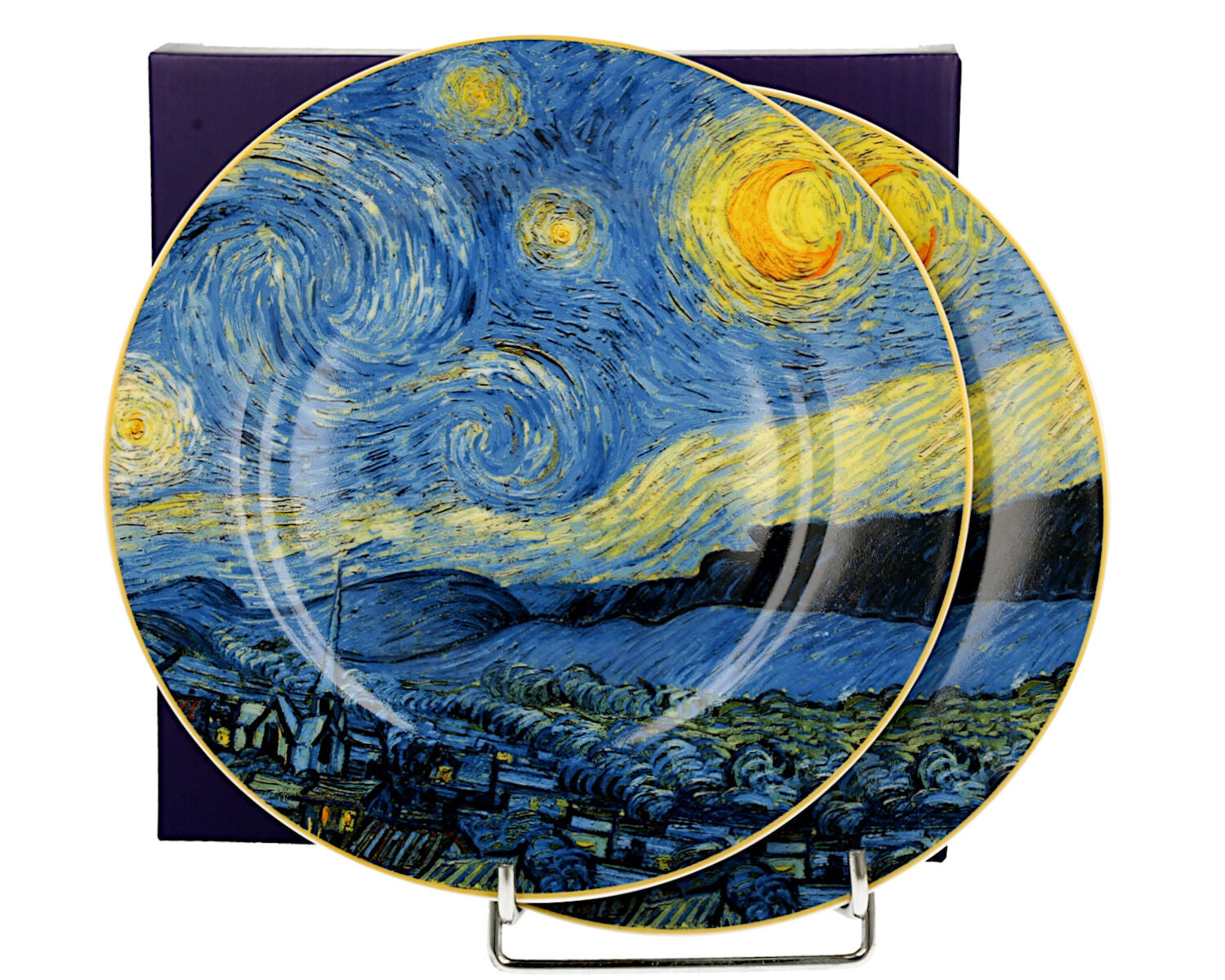 DUO ART GALLERY 2er Set Dessertteller STARRY NIGHT inspired by Van Gogh New Bone China Porzellan – Bild 3