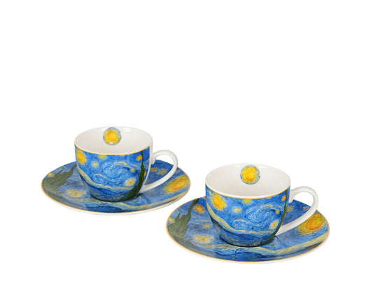 DUO ART GALLERY 2er-Set Espressotasse mit Untertasse STARRY NIGHT inspired by Van Gogh, New Bone China Porzellan