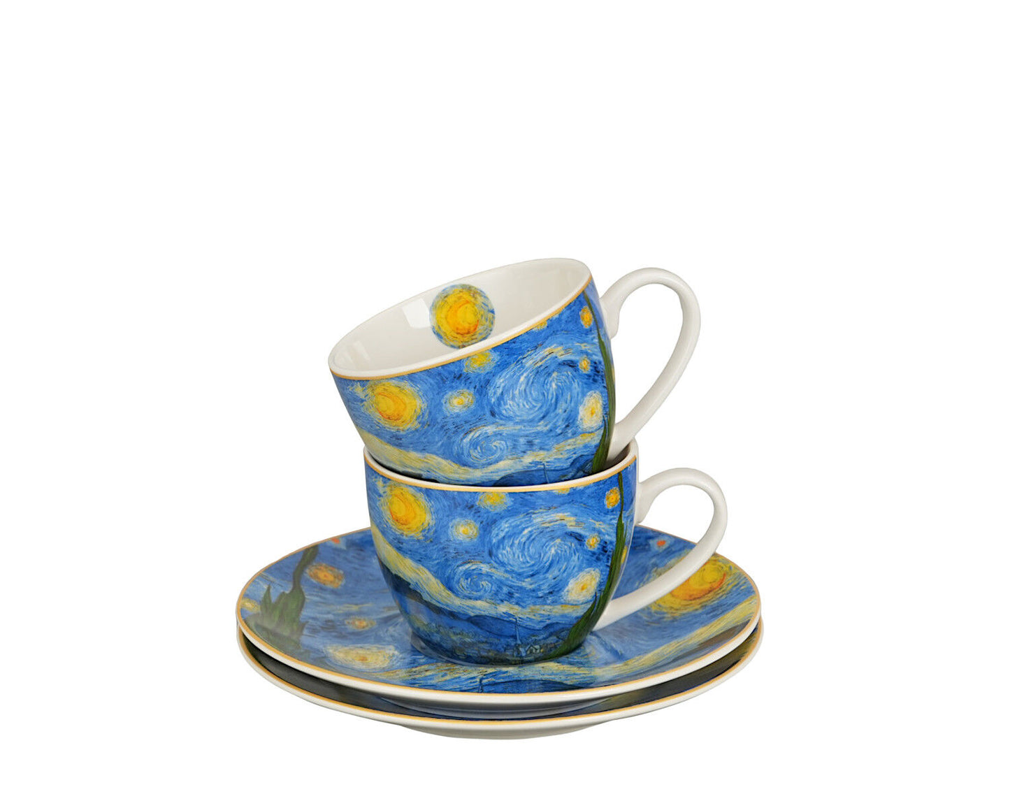 DUO ART GALLERY 2er-Set Espressotasse mit Untertasse STARRY NIGHT inspired by Van Gogh, New Bone China Porzellan – Bild 2