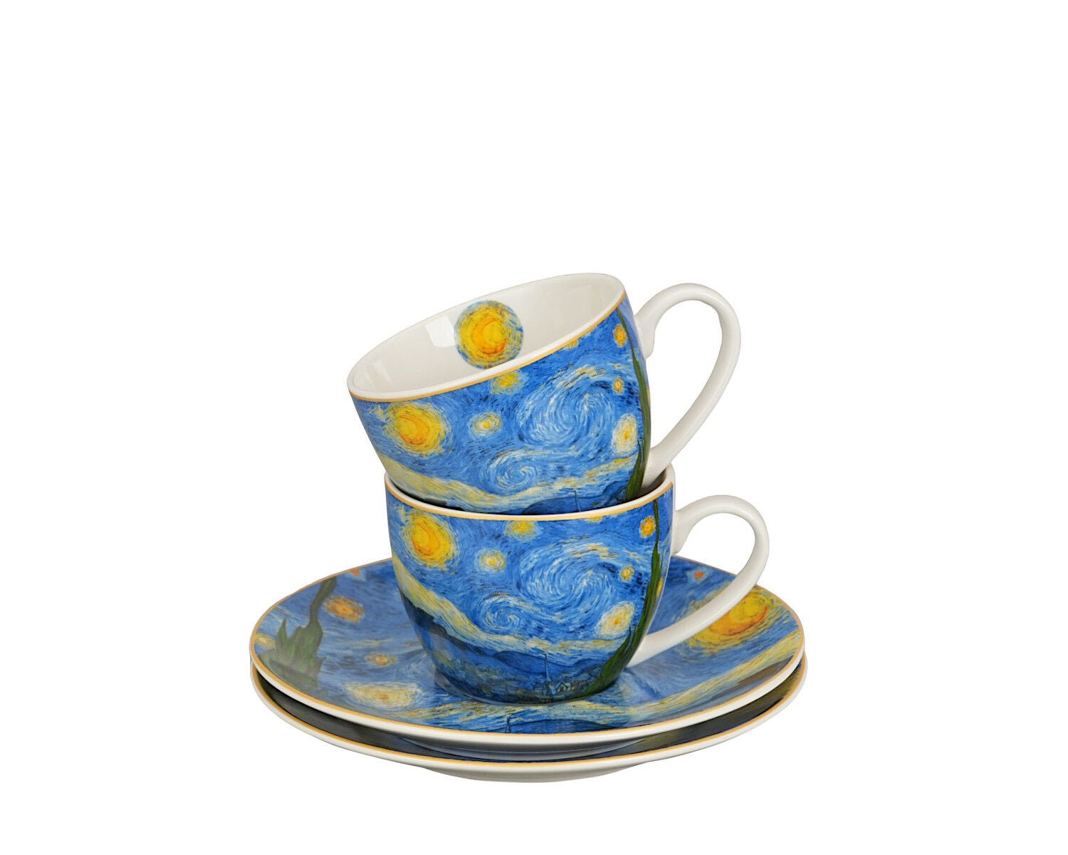 DUO ART GALLERY 2er-Set Espressotasse mit Untertasse STARRY NIGHT inspired by Van Gogh, New Bone China Porzellan – Bild 2