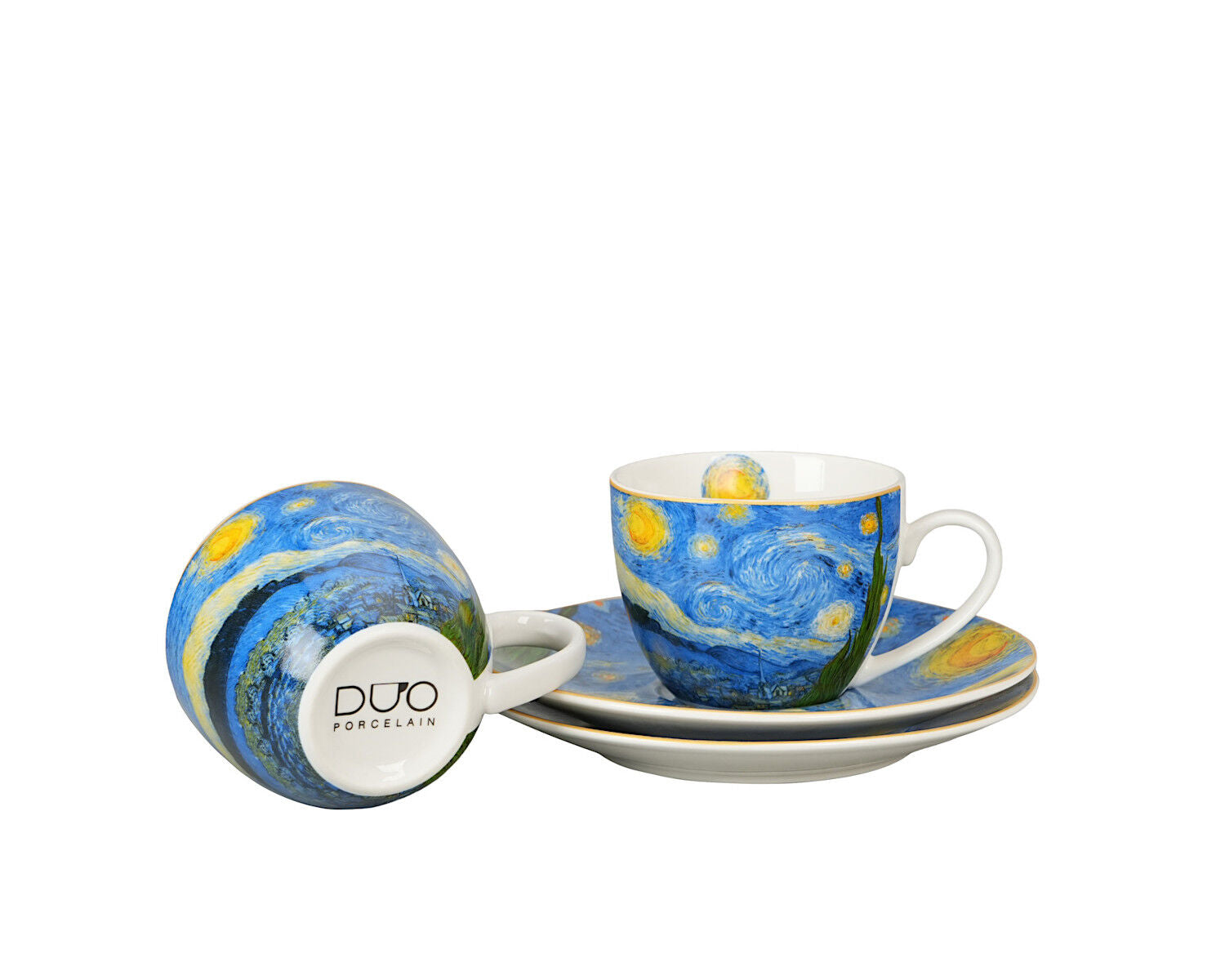 DUO ART GALLERY 2er-Set Espressotasse mit Untertasse STARRY NIGHT inspired by Van Gogh, New Bone China Porzellan – Bild 3