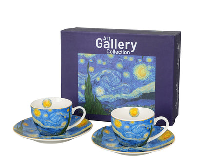 DUO ART GALLERY 2er-Set Espressotasse mit Untertasse STARRY NIGHT inspired by Van Gogh, New Bone China Porzellan – Bild 4