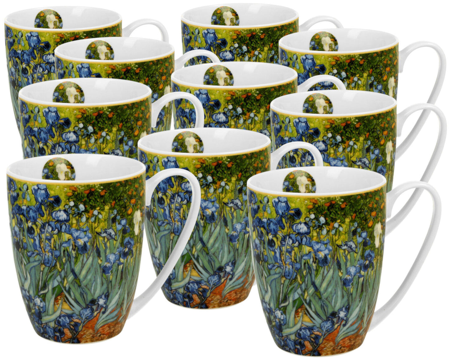 10er SET DUO ART GALLERY Klassischer Becher 360 ml IRISES inspired by Van Gogh New Bone China Porzellan