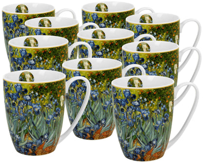 10er SET DUO ART GALLERY Klassischer Becher 360 ml IRISES inspired by Van Gogh New Bone China Porzellan