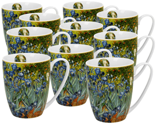 10er SET DUO ART GALLERY Klassischer Becher 360 ml IRISES inspired by Van Gogh New Bone China Porzellan