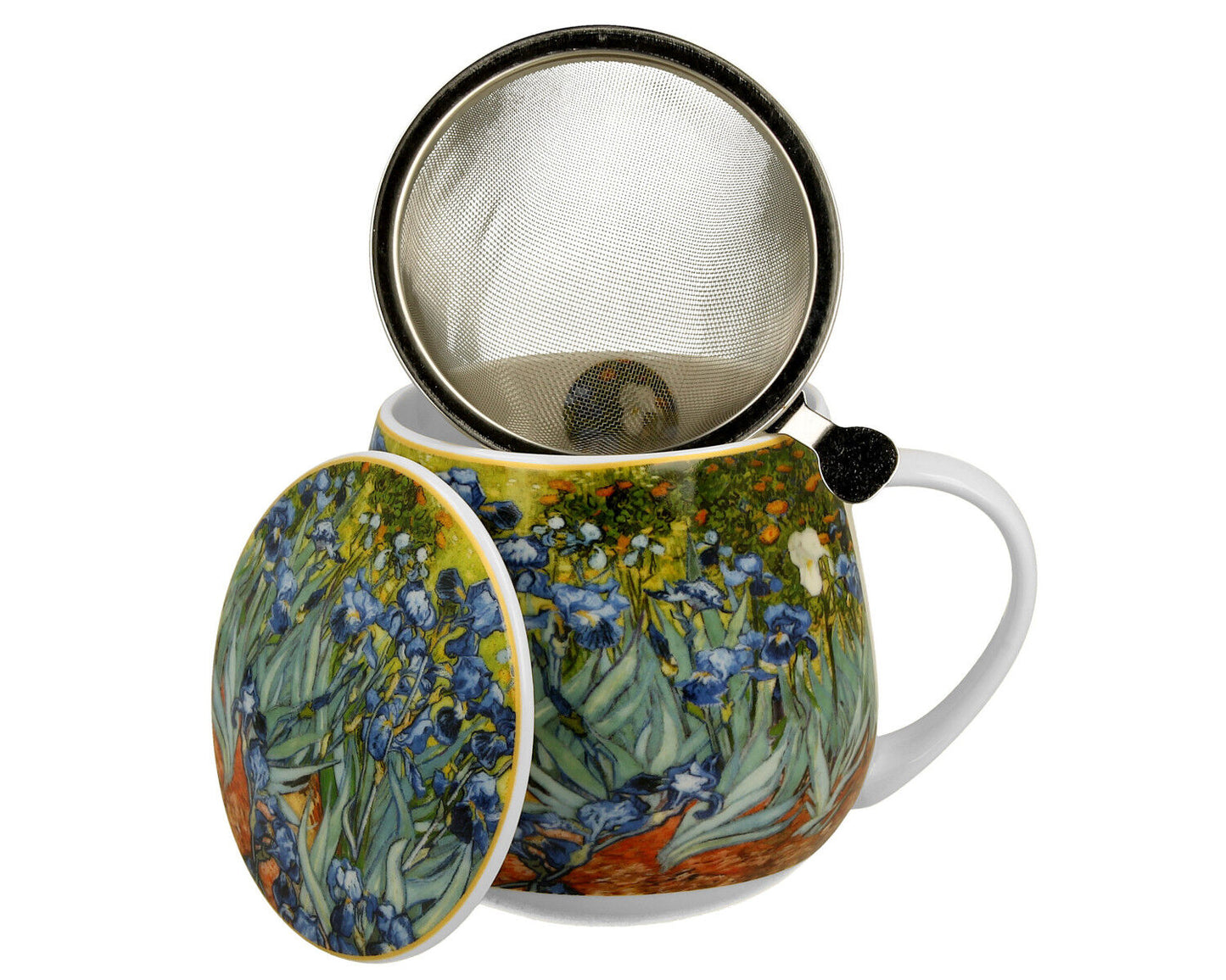DUO ART GALLERY Fassbecher 430 ml mit Teesieb IRISES inspired by Van Gogh, New Bone China Porzellan – Bild 2