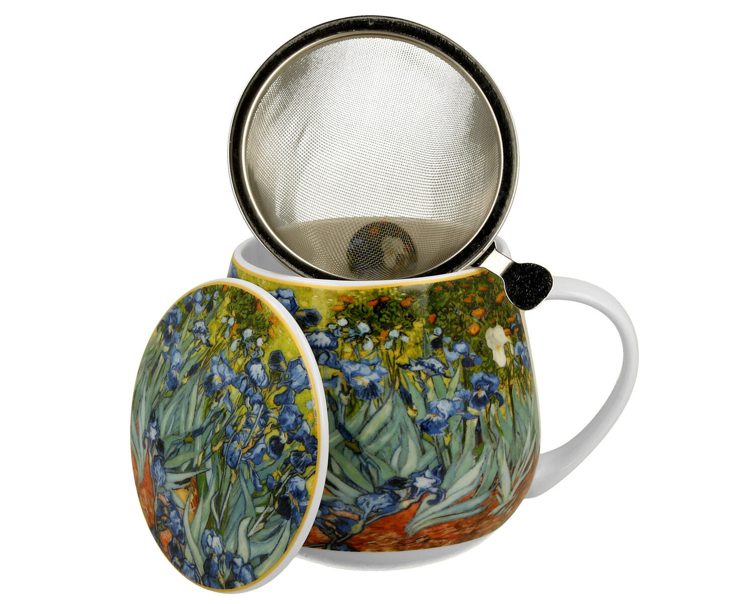 DUO ART GALLERY Fassbecher 430 ml mit Teesieb IRISES inspired by Van Gogh, New Bone China Porzellan – Bild 2