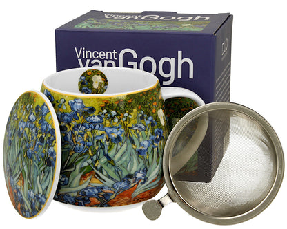 DUO ART GALLERY Fassbecher 430 ml mit Teesieb IRISES inspired by Van Gogh, New Bone China Porzellan – Bild 3