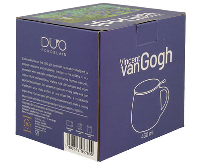 DUO ART GALLERY Fassbecher 430 ml mit Teesieb IRISES inspired by Van Gogh, New Bone China Porzellan – Bild 5