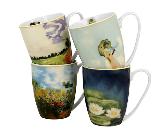 DUO ART GALLERY 4er-Set klassische Becher 360 ml inspired by Monet New Bone China Porzellan