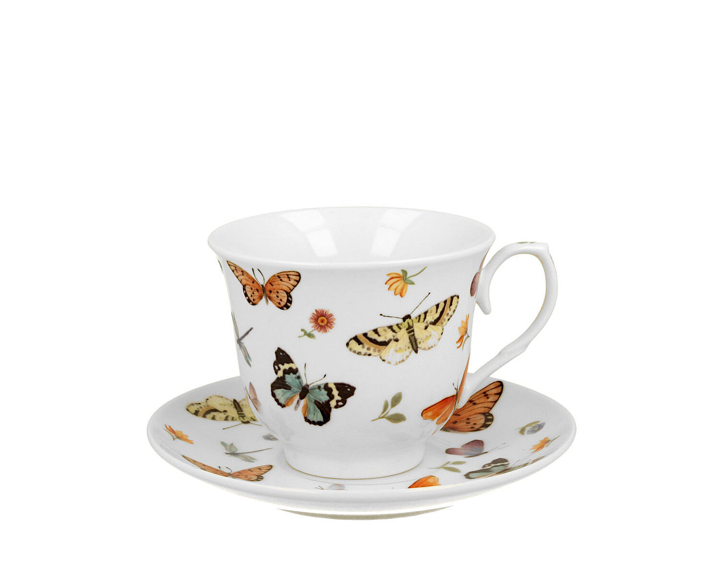 DUO CROCUS Kollektion Tasse 250 ml BUTTERFLIES mit Untertasse, New Bone China Porzellan