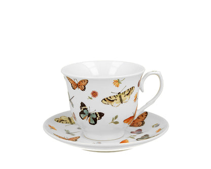 DUO CROCUS Kollektion Tasse 250 ml BUTTERFLIES mit Untertasse, New Bone China Porzellan