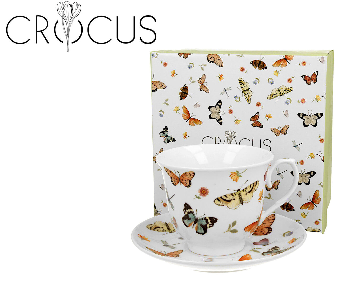 DUO CROCUS Kollektion Tasse 250 ml BUTTERFLIES mit Untertasse, New Bone China Porzellan – Bild 2