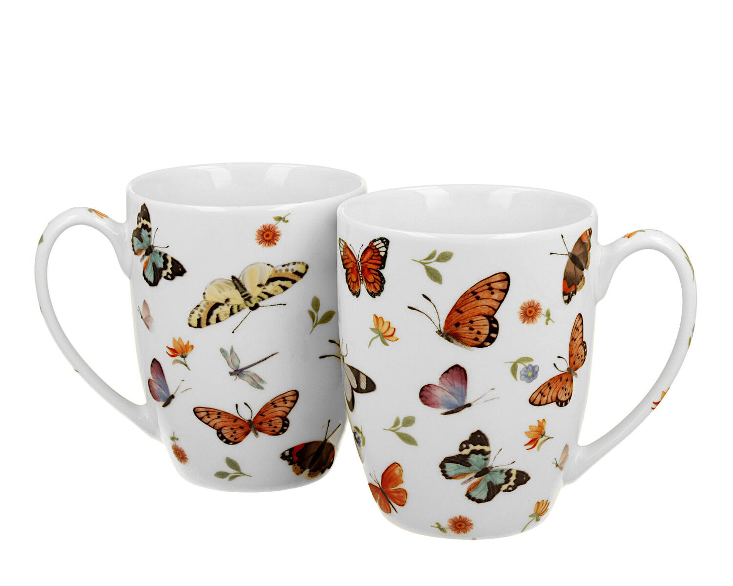 DUO CROCUS Kollektion 2er-Set klassische Becher 350 ml BUTTERFLIES, New Bone China Porzellan