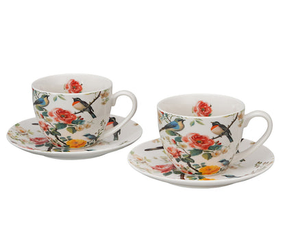 DUO Flowers Classic APRIL 2er-Set Tassen 270 ml mit Untertassen, New Bone China Porzellan