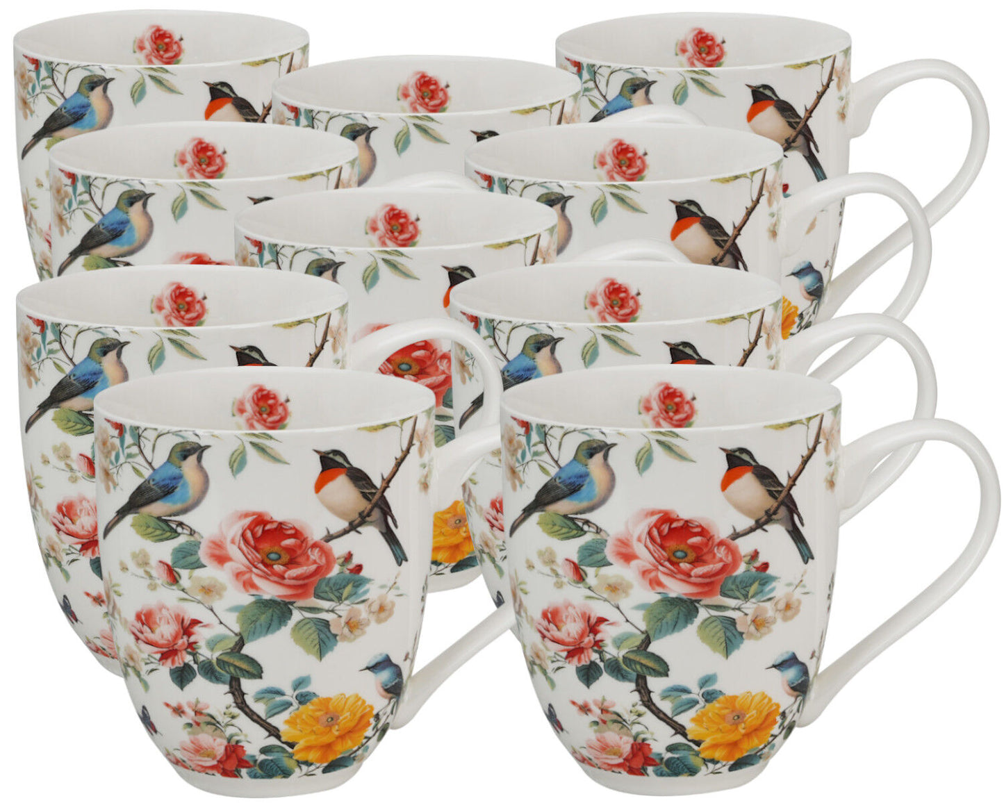 10er SET DUO Flowers Classic XXL Becher 1000 ml APRIL, New Bone China Porzellan