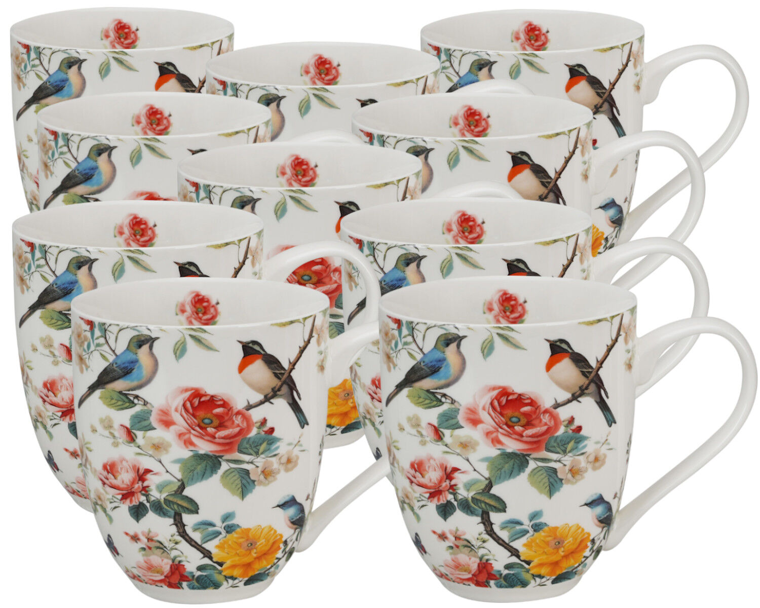 10er SET DUO Flowers Classic XXL Becher 1000 ml APRIL, New Bone China Porzellan