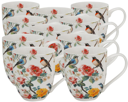 10er SET DUO Flowers Classic XXL Becher 1000 ml APRIL, New Bone China Porzellan