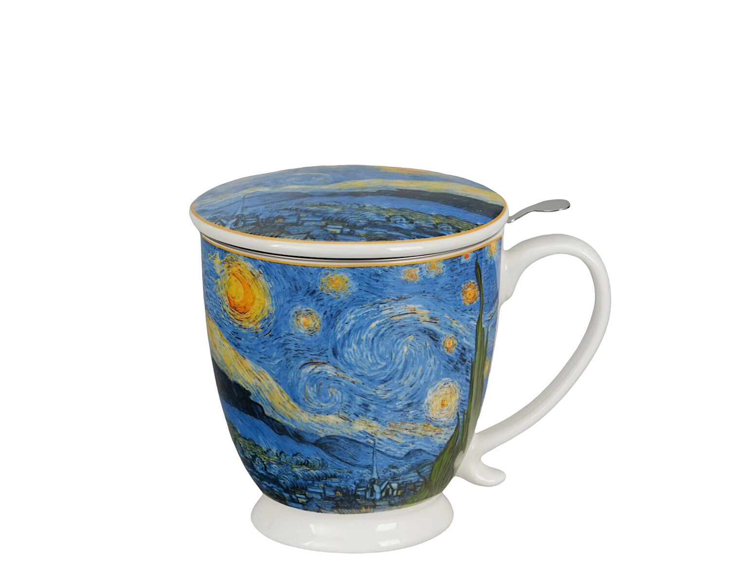 DUO ART GALLERY Becher 500 ml mit Fuß und Teesieb STARRY NIGHT inspired by Van Gogh, New Bone China Porzellan – Bild 5