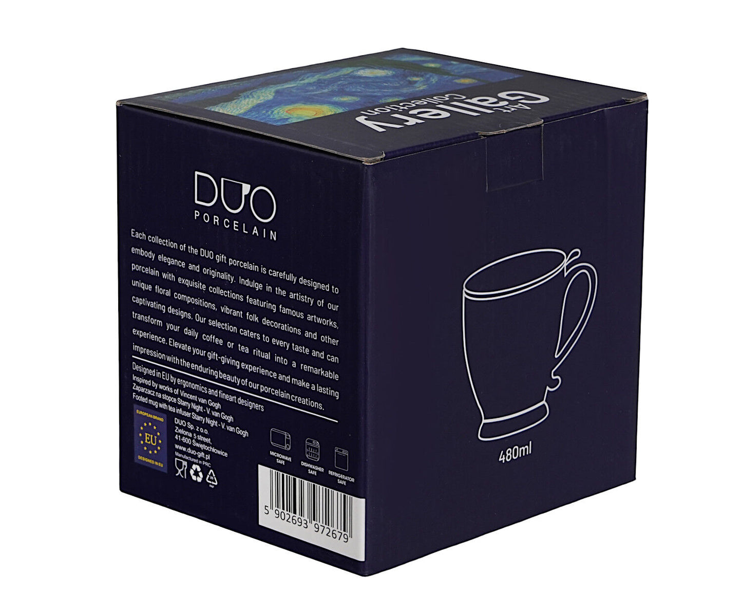 DUO ART GALLERY Becher 500 ml mit Fuß und Teesieb STARRY NIGHT inspired by Van Gogh, New Bone China Porzellan – Bild 2