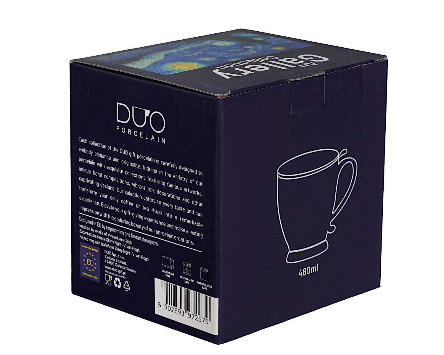 DUO ART GALLERY Becher 500 ml mit Fuß und Teesieb STARRY NIGHT inspired by Van Gogh, New Bone China Porzellan – Bild 2