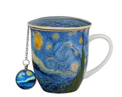 DUO ART GALLERY Becher 400 ml mit Teesieb STARRY NIGHT inspired by Van Gogh, New Bone China Porzellan – Bild 6