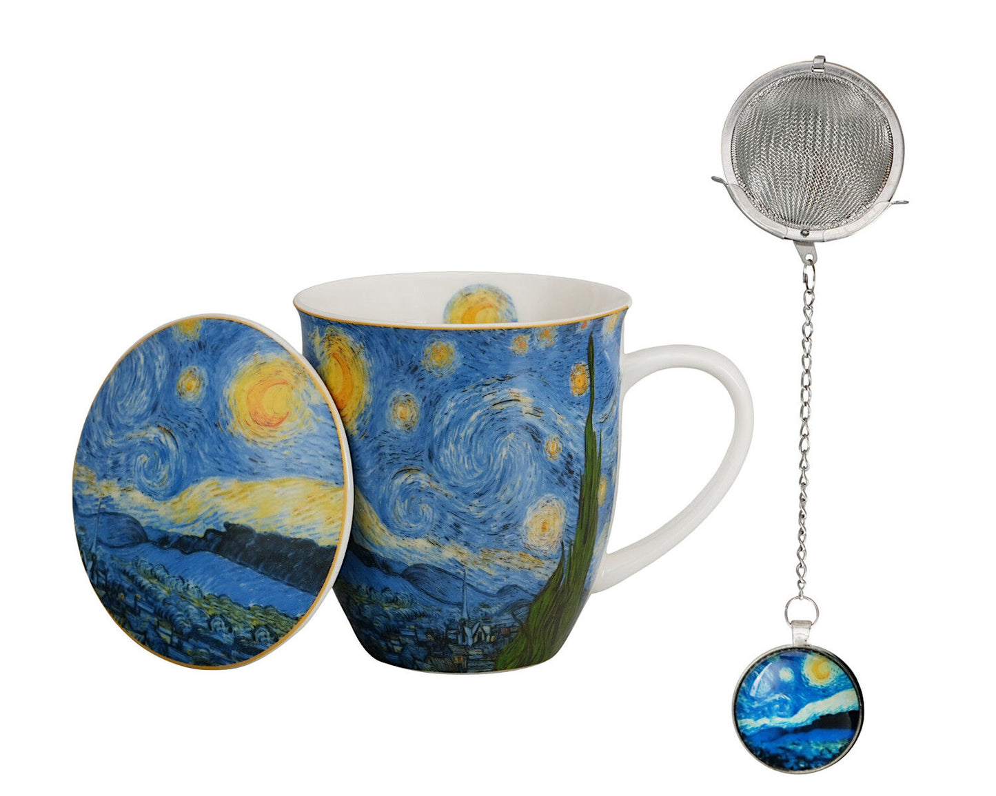 DUO ART GALLERY Becher 400 ml mit Teesieb STARRY NIGHT inspired by Van Gogh, New Bone China Porzellan – Bild 5