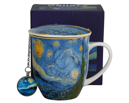 DUO ART GALLERY Becher 400 ml mit Teesieb STARRY NIGHT inspired by Van Gogh, New Bone China Porzellan – Bild 4