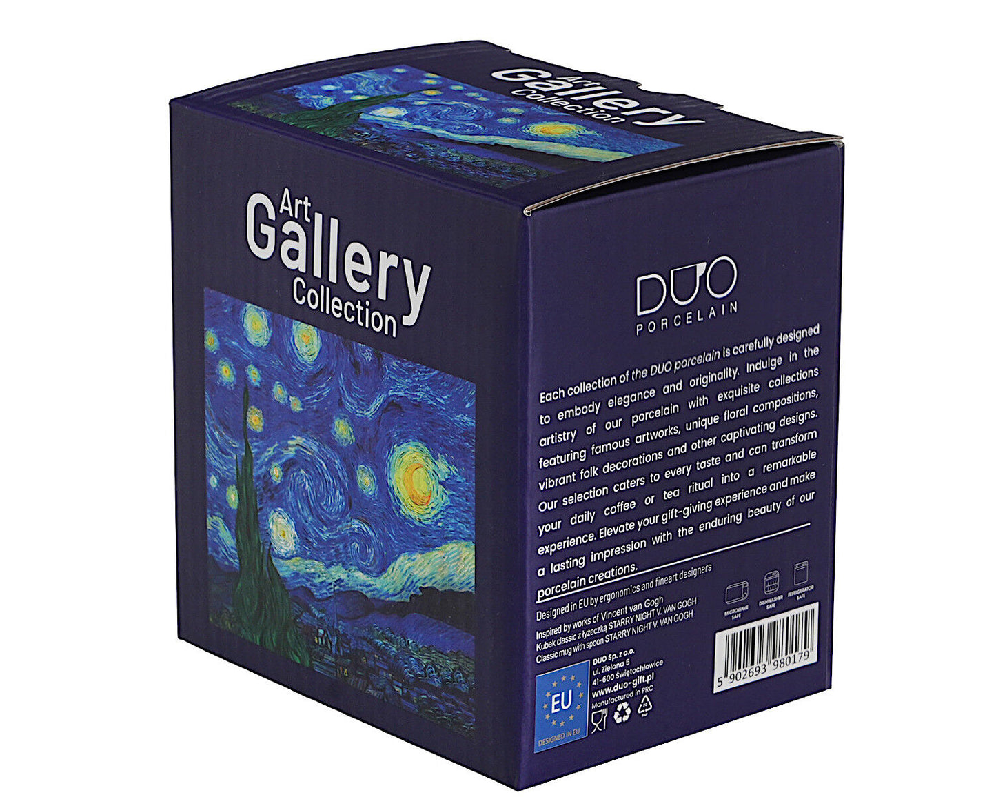 DUO ART GALLERY Klassischer Becher 360 ml mit Löffel STARRY NIGHT inspired by Van Gogh New Bone China Porzellan – Bild 4