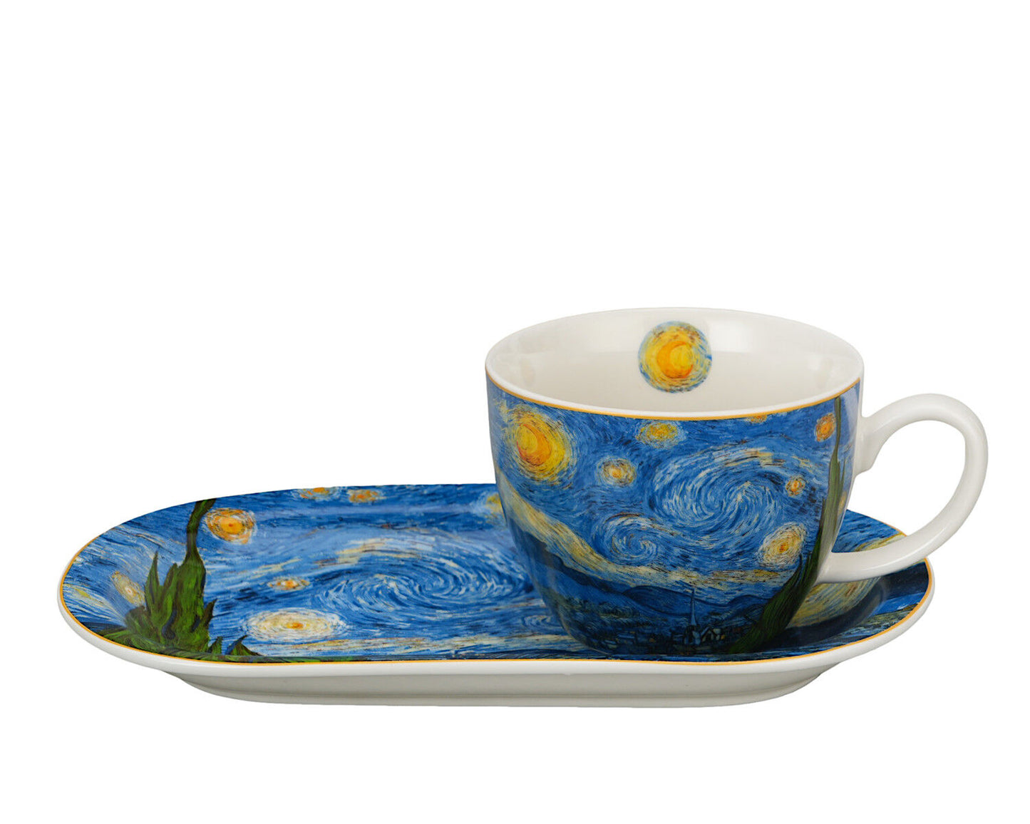 DUO ART GALLERY Frühstücks-Set mit Tasse 450 ml STARRY NIGHT inspired by Van Gogh, New Bone China Porzellan
