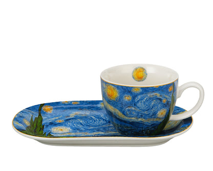 DUO ART GALLERY Frühstücks-Set mit Tasse 450 ml STARRY NIGHT inspired by Van Gogh, New Bone China Porzellan
