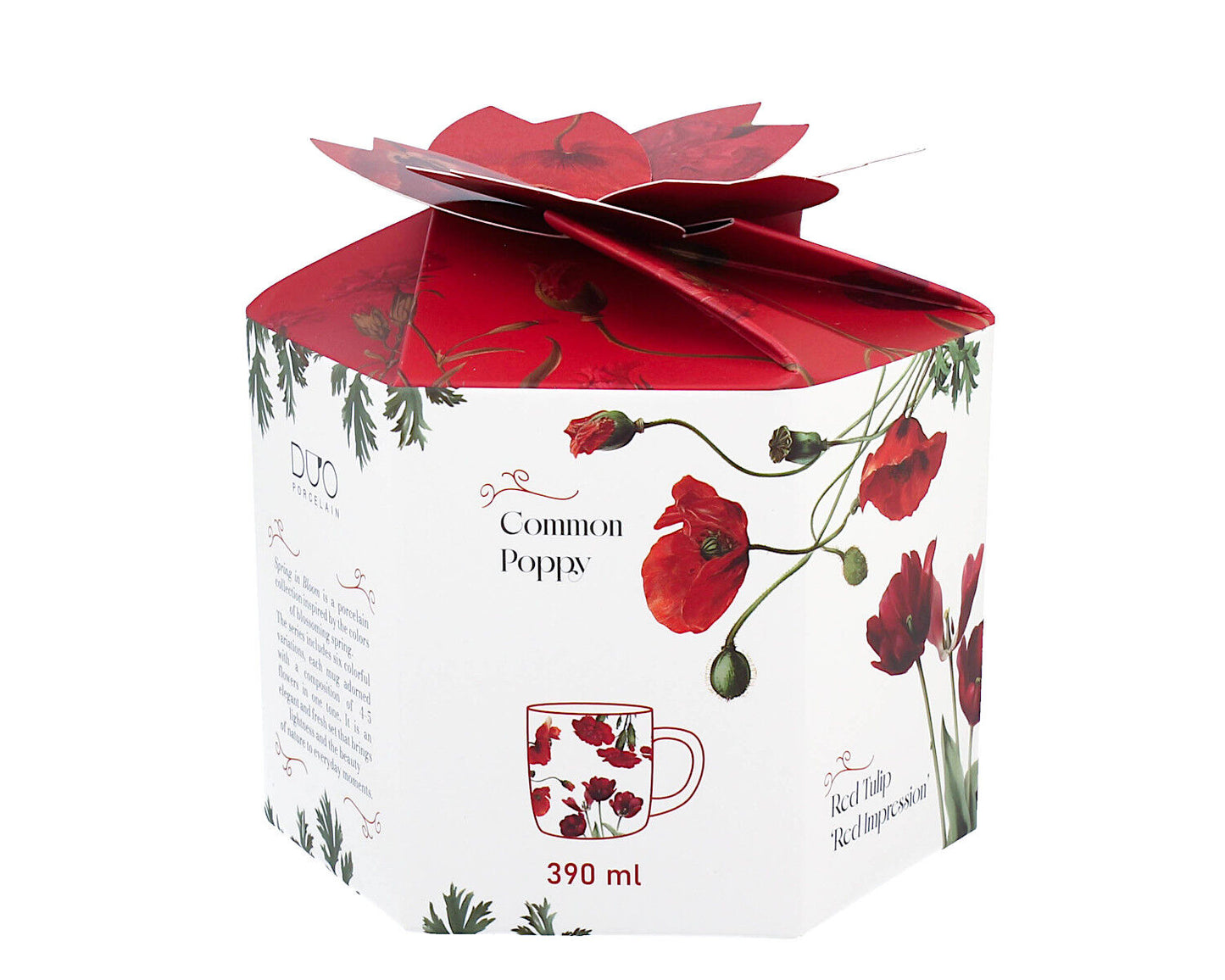 DUO Spring in bloom Becher 400 ml RED FLOWERS in dekorativer Box, New Bone China Porzellan