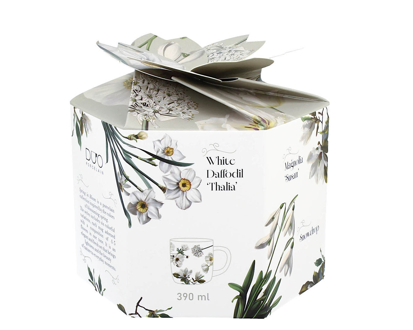 DUO Spring in bloom Becher 400 ml WHITE FLOWERS in dekorativer Box, New Bone China Porzellan