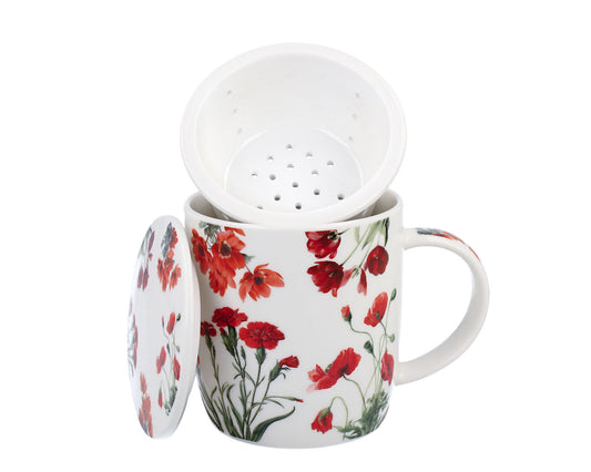 DUO Spring in bloom Becher 400 ml RED FLOWERS mit Teesieb und Deckel, New Bone China Porzellan – Bild 8
