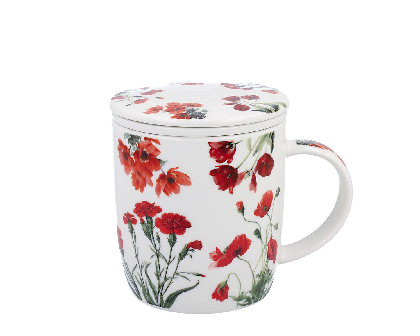 DUO Spring in bloom Becher 400 ml RED FLOWERS mit Teesieb und Deckel, New Bone China Porzellan – Bild 7
