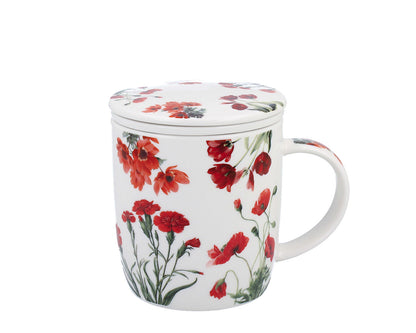 DUO Spring in bloom Becher 400 ml RED FLOWERS mit Teesieb und Deckel, New Bone China Porzellan – Bild 7
