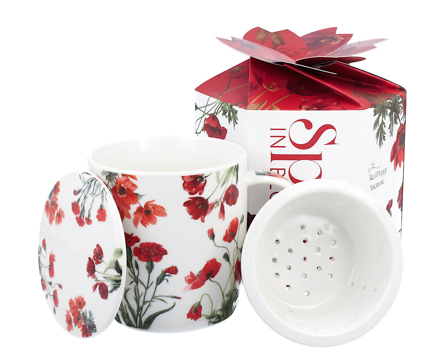 DUO Spring in bloom Becher 400 ml RED FLOWERS mit Teesieb und Deckel, New Bone China Porzellan – Bild 6