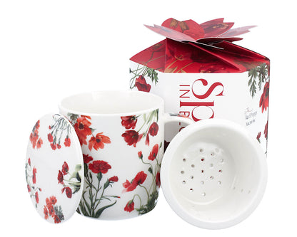 DUO Spring in bloom Becher 400 ml RED FLOWERS mit Teesieb und Deckel, New Bone China Porzellan – Bild 6